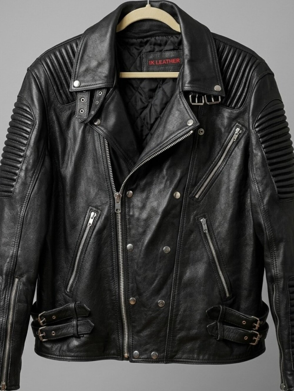 IK Leather Heavy Black Genuine Leather Biker Jacket - Size XXL | Moto / Punk